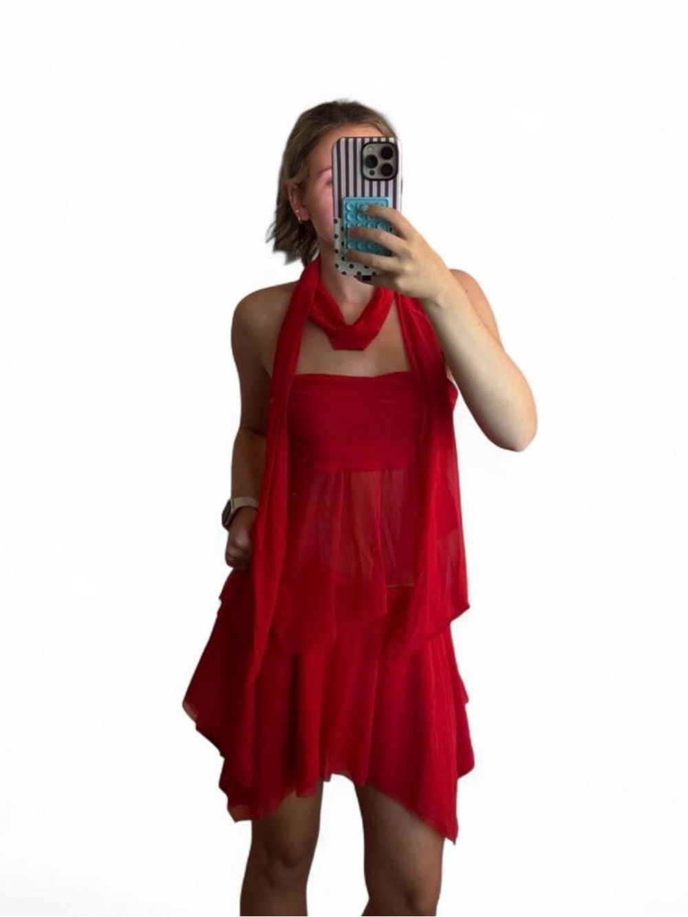 Fashion Nova Medium Red Strapless Mini Skirt 2-piece Dress with Scarf Detail